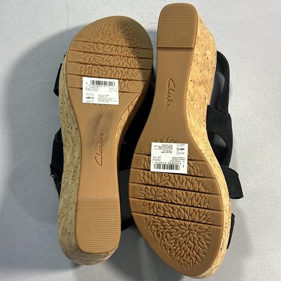 Clarks black wedge sandals sling back - Picture 3 of 8
